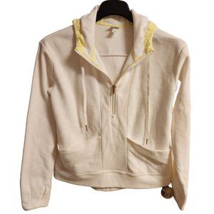 All In Motion Sz S Fleece Pull Over Hoodie White 3/4 Zip Thumb Holes Pockets EUC